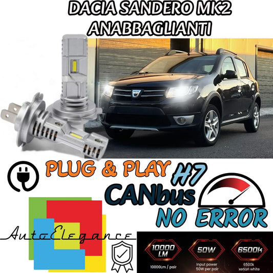 KIT LED H7 DACIA SANDERO MK2 II 6000K BIANCO 6000 LUMEN CANBUS ANABBAGLIANTI