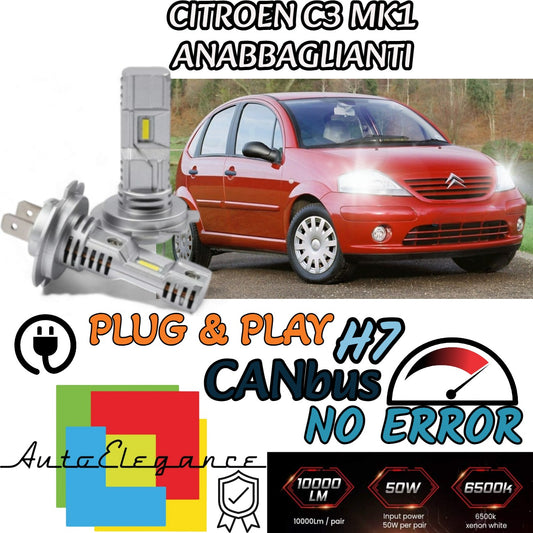 KIT LED H7 CITROEN C3 MK1 6000K BIANCO 6000 LUMEN CANBUS ANABBAGLIANTI