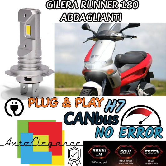 LAMPADA LED H7 6000K CANBUS 3000 LM PER ABBAGLIANTI GILERA RUNNER 180 (2002) VXR