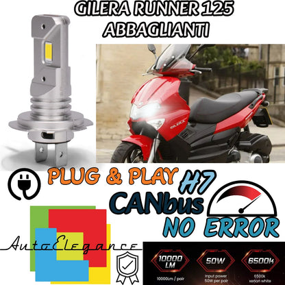 LAMPADA LED H7 6000K CANBUS PER ABBAGLIANTI GILERA RUNNER 125 (2002-2005) VX
