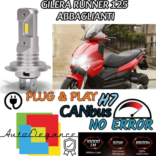LAMPADA LED H7 6000K CANBUS PER ABBAGLIANTI GILERA RUNNER 125 (2002-2005) VX