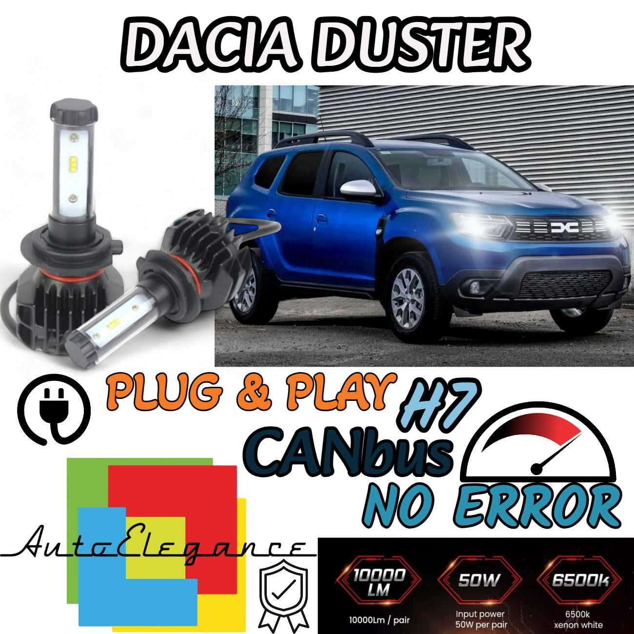 KIT LED H7 6000K CANBUS XENON 9800 LM LUMEN DACIA DUSTER