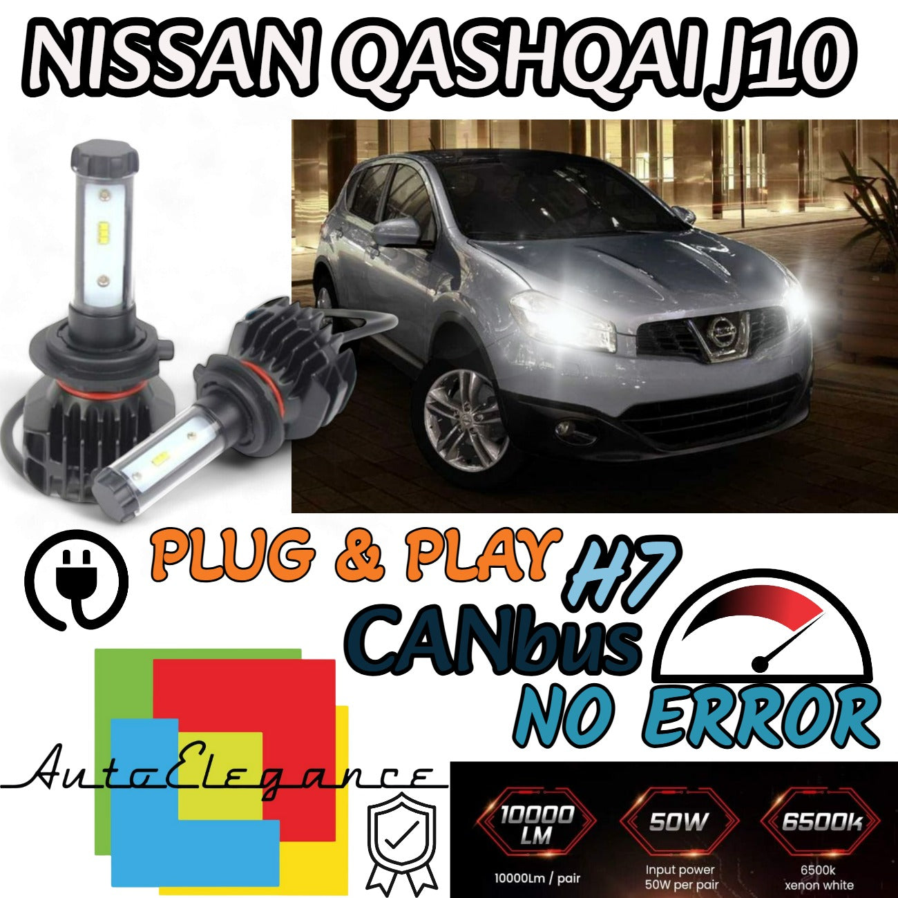 KIT LED H7 6000K CANBUS 9800 LUMEN PER NISSAN QASHQAI J10 PRE-RESTYLING NOAVARIA
