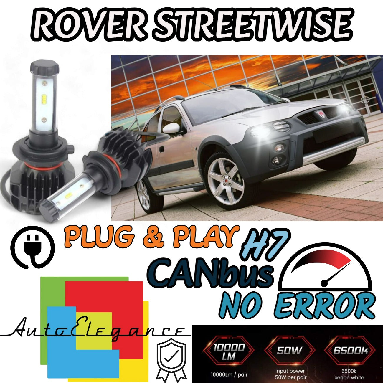 KIT LED H7 6000K CANBUS XENON PER ROVER STREETWISE REALI LAMPADE NO ERROR