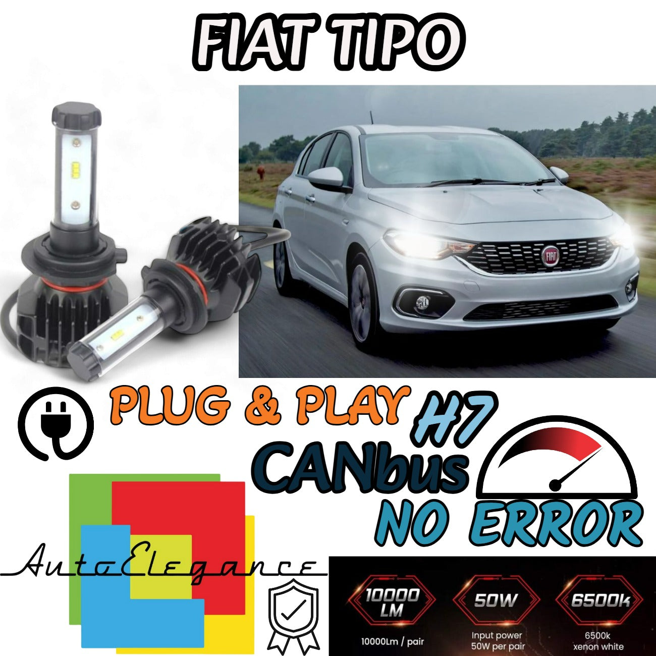 KIT LED H7 6000K CANBUS XENON 9800 LM LUMEN FIAT TIPO