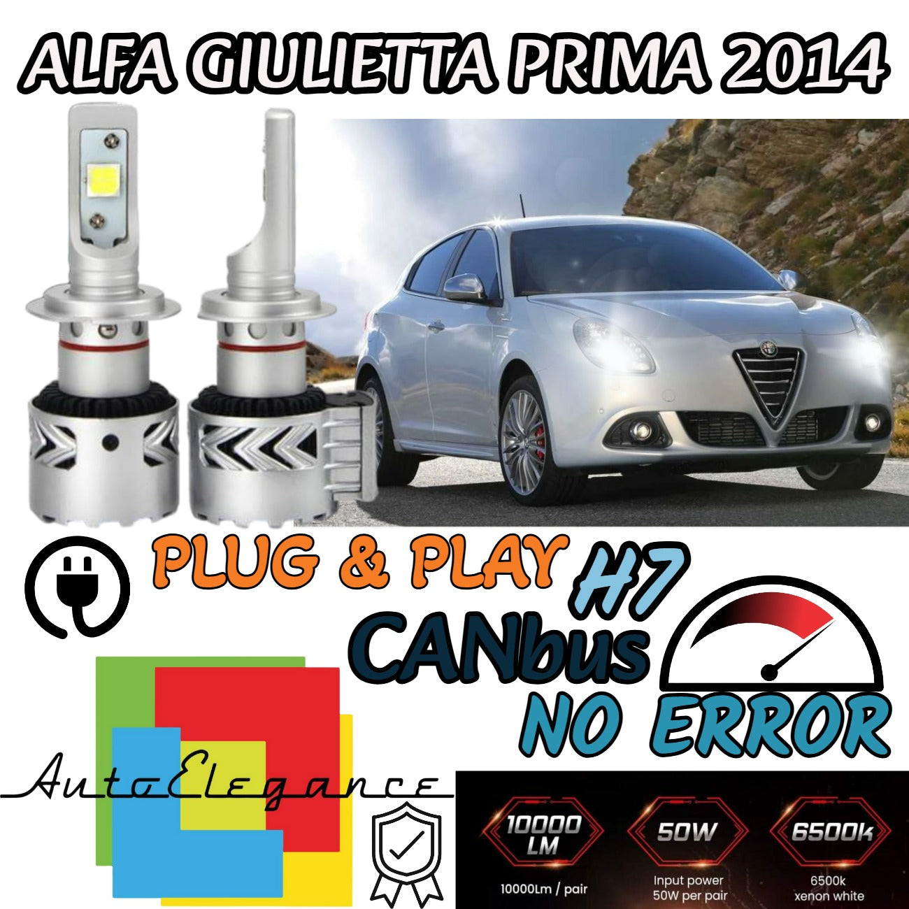 KIT LED H7 ALFA GIULIETTA PRIMA DEL 2014 6500K CANBUS 12000 LUMEN MONO LED XENO