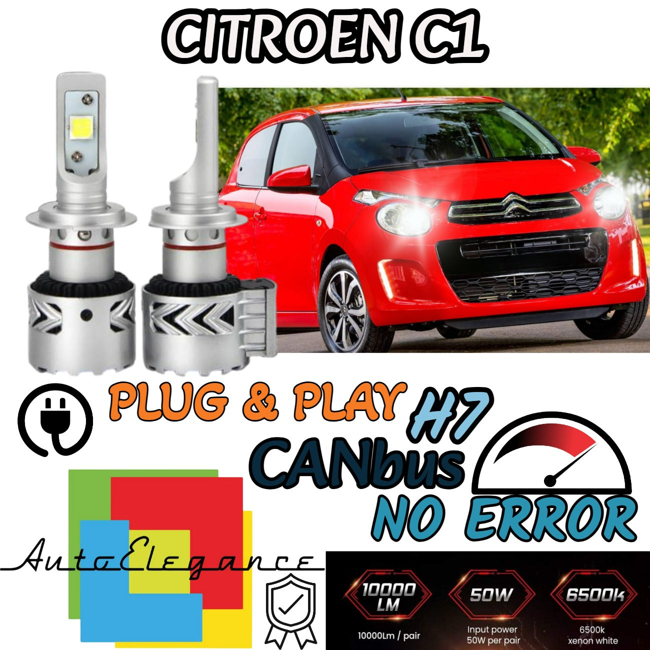 KIT LED H7 CITROEN C1/2 6500K CANBUS 12000 LUMEN MONO LED MONOLED LENTICOLARE