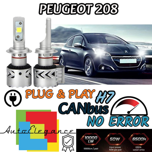 LED KIT H7 PEUGEOT 208 6500K CANBUS 12000LM LUMEN MONO LED LENTICULAR 