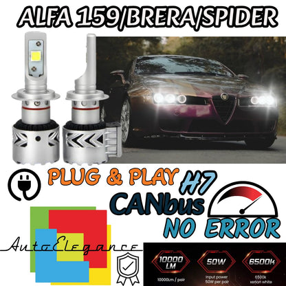 KIT LED H7 ALFA 159 BRERA SPIDER 6500K CANBUS 12000LM LUMEN MONO LED LENTICOLARE