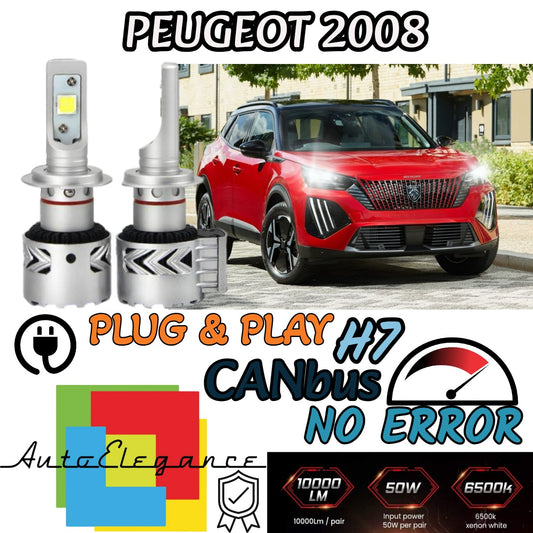 LED KIT H7 PEUGEOT 2008 6500K CANBUS 12000 LUMEN MONO LED MONOLED LENTICULAR 