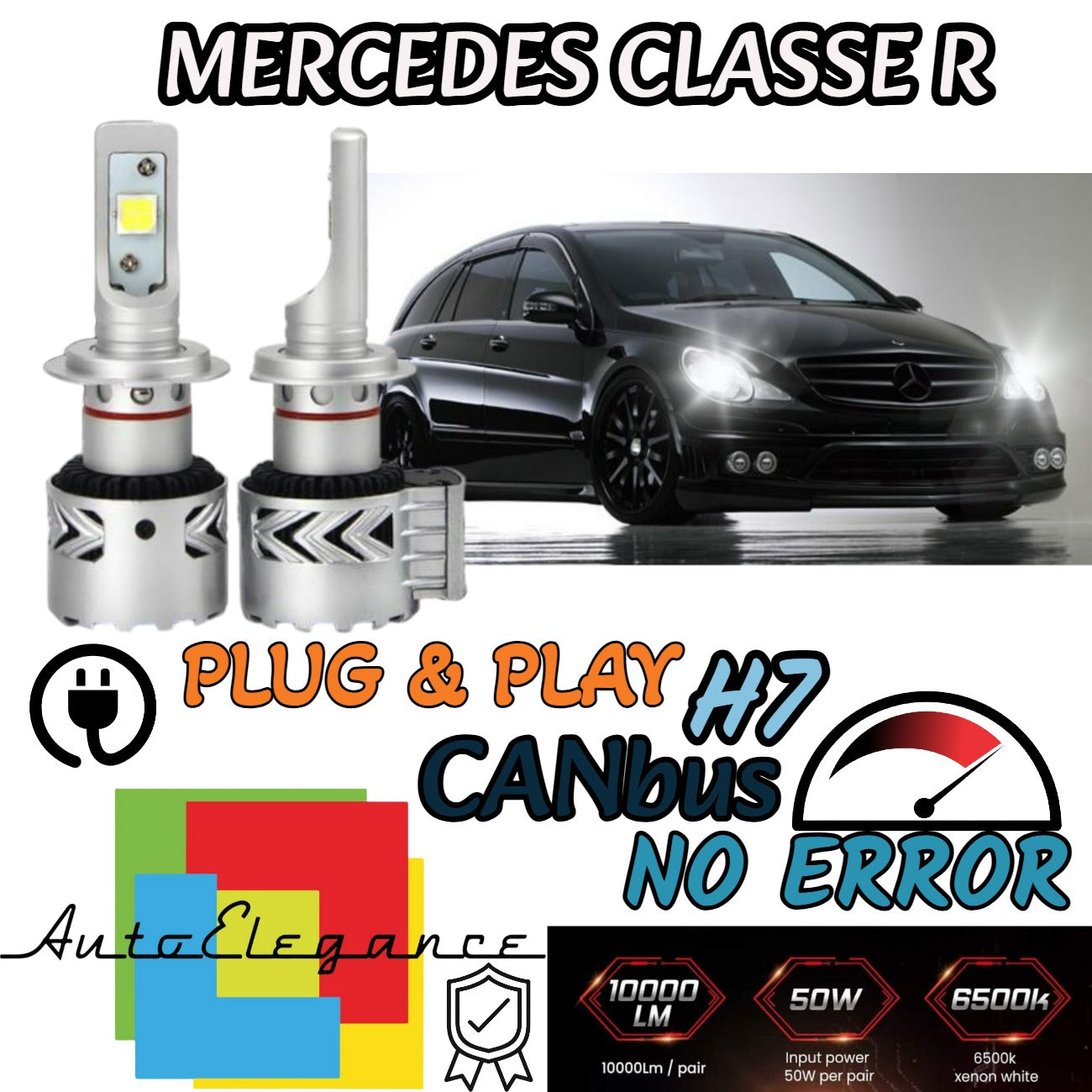 KIT LED H7 MERCEDES CLASSE R W251 6500K CANBUS XENON 12000LM LUMEN MONO LED