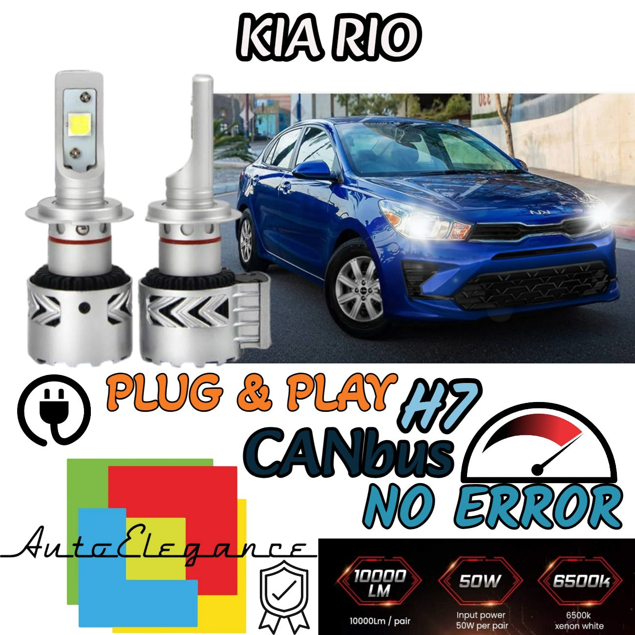 KIT LED H7 KIA RIO 3 6500K CANBUS 12000 LUMEN MONO LED MONOLED LENTICOLARE