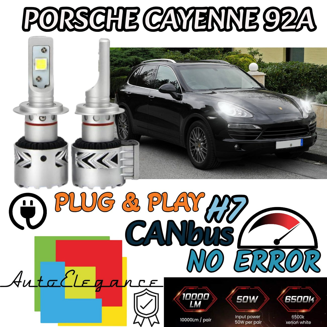 KIT LED H7 PORSCHE CAYENNE 92A 6500K CANBUS 12000 LUMEN MONO LED LENTICOLARE
