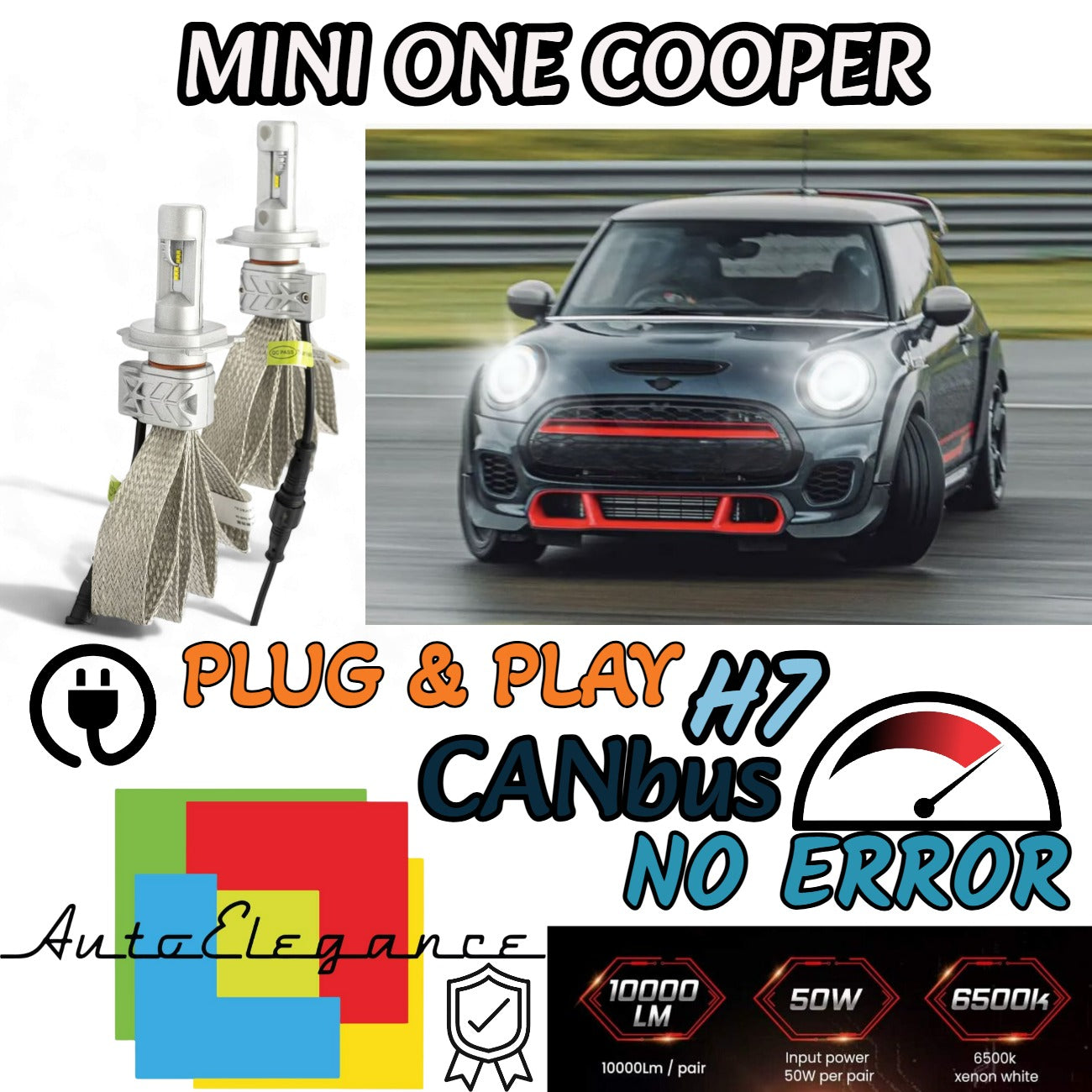 KIT LED H7 6500K FULL CANBUS 8000 LUMEN LED LAMPADE PER MINI ONE COOPER R50 R52