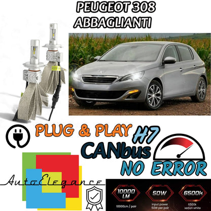 KIT LED H7 PER PEUGEOT 308 MK2 RESTYLING ABBAGLIANTI 6500K CANBUS 8000 LUMEN LED