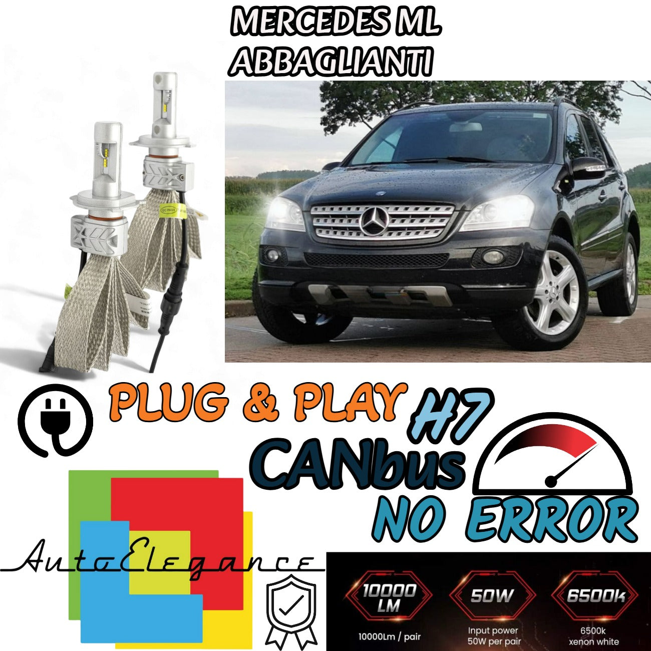 KIT LED H7 CANBUS PER MERCEDES ML W164 CON LED 8000 LUMEN ABBAGLIANTI