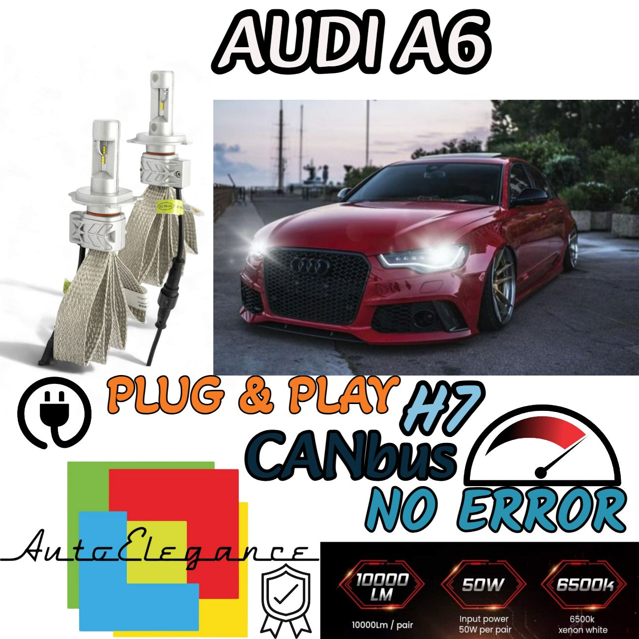KIT LED H7 6500K FULL CANBUS 8000 LUMEN LED LAMPADE PER AUDI A6 C7 / AVANT
