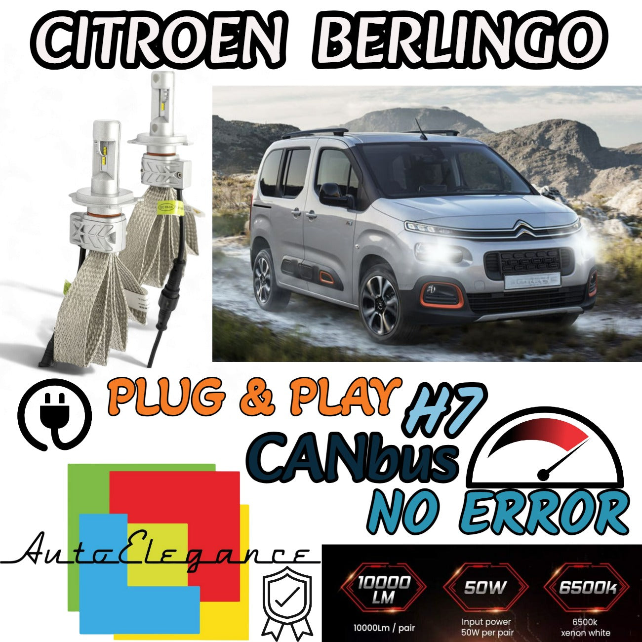 KIT LED H7 CANBUS PER CITROEN BERLINGO K9 CON LED 8000 LUMEN NO AVARIA