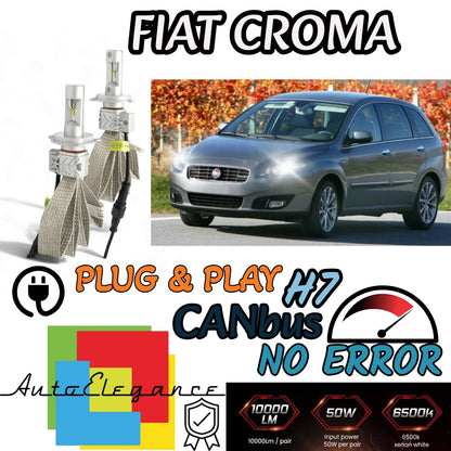 KIT LED H7 6500K FULL CANBUS 8000 LUMEN LED LAMPADE PER FIAT CROMA