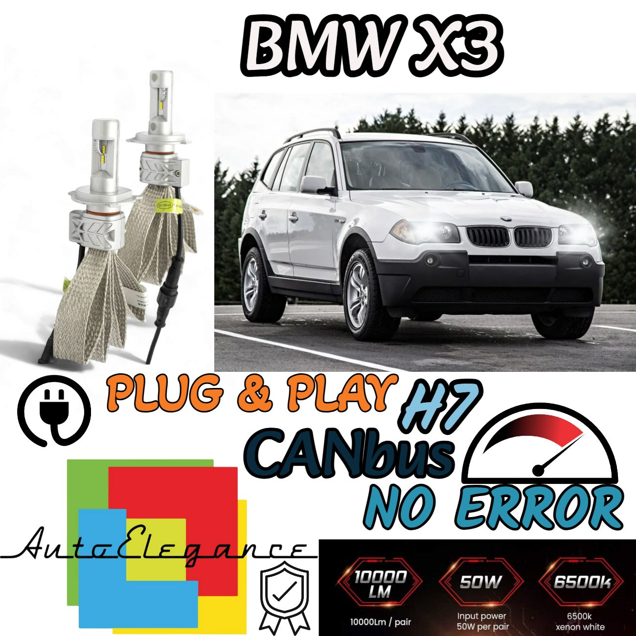 KIT LED H7 CANBUS PER BMW X3 E83 CON LED 8000 LUMEN NO AVARIA
