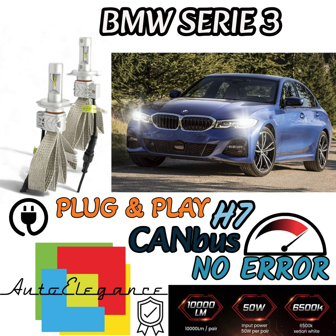 KIT LED H7 6500K FULL CANBUS 8000 LUMEN LED LAMPADE PER BMW SERIE 3 F30 F31