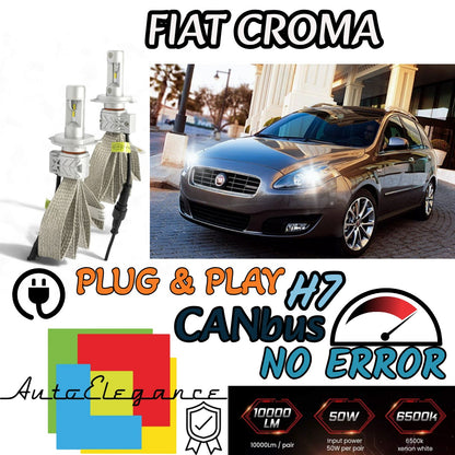 KIT LED H7 6500K FULL CANBUS 8000 LUMEN LED LAMPADE PER FIAT CROMA
