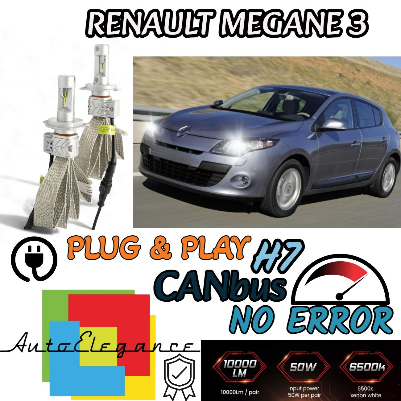 KIT LED H7 6500K CANBUS XENON 80000 LM LUMEN RENAULT MEGANE 3 III NO AVARIA LUCI