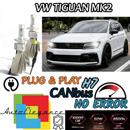 KIT LED H7 6500K FULL CANBUS 8000 LUMEN LED LAMPADE PER VOLKSWAGEN TIGUAN MK2 II