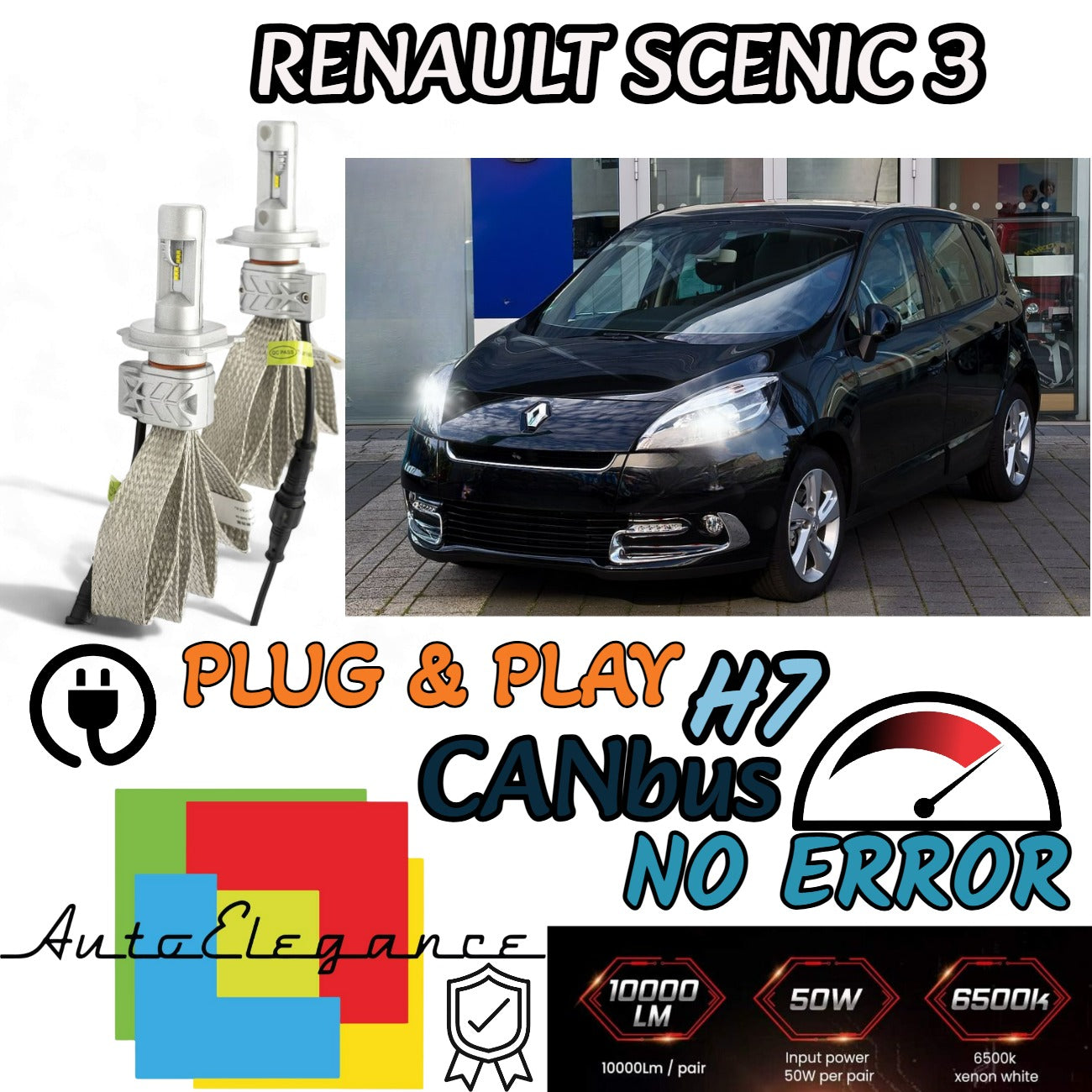 KIT LED H7 6500K FULL CANBUS 8000 LUMEN LED LAMPADE PER RENAULT SCENIC 3 III