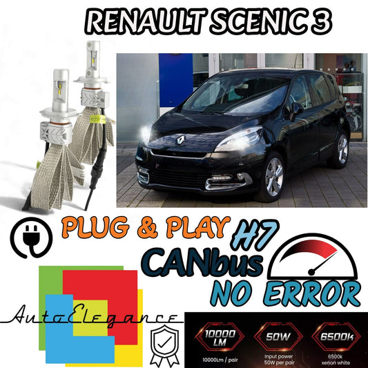 KIT LED H7 6500K FULL CANBUS 8000 LUMEN LED LAMPADE PER RENAULT SCENIC 3 III