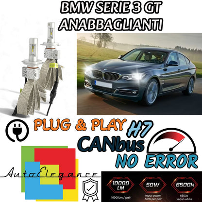KIT LED H7 6500K FULL CANBUS 8000 LUMEN PER BMW SERIE 3 GT F34 ANABBAGLIANTI