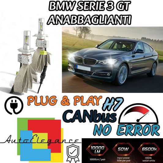KIT LED H7 6500K FULL CANBUS 8000 LUMEN PER BMW SERIE 3 GT F34 ANABBAGLIANTI