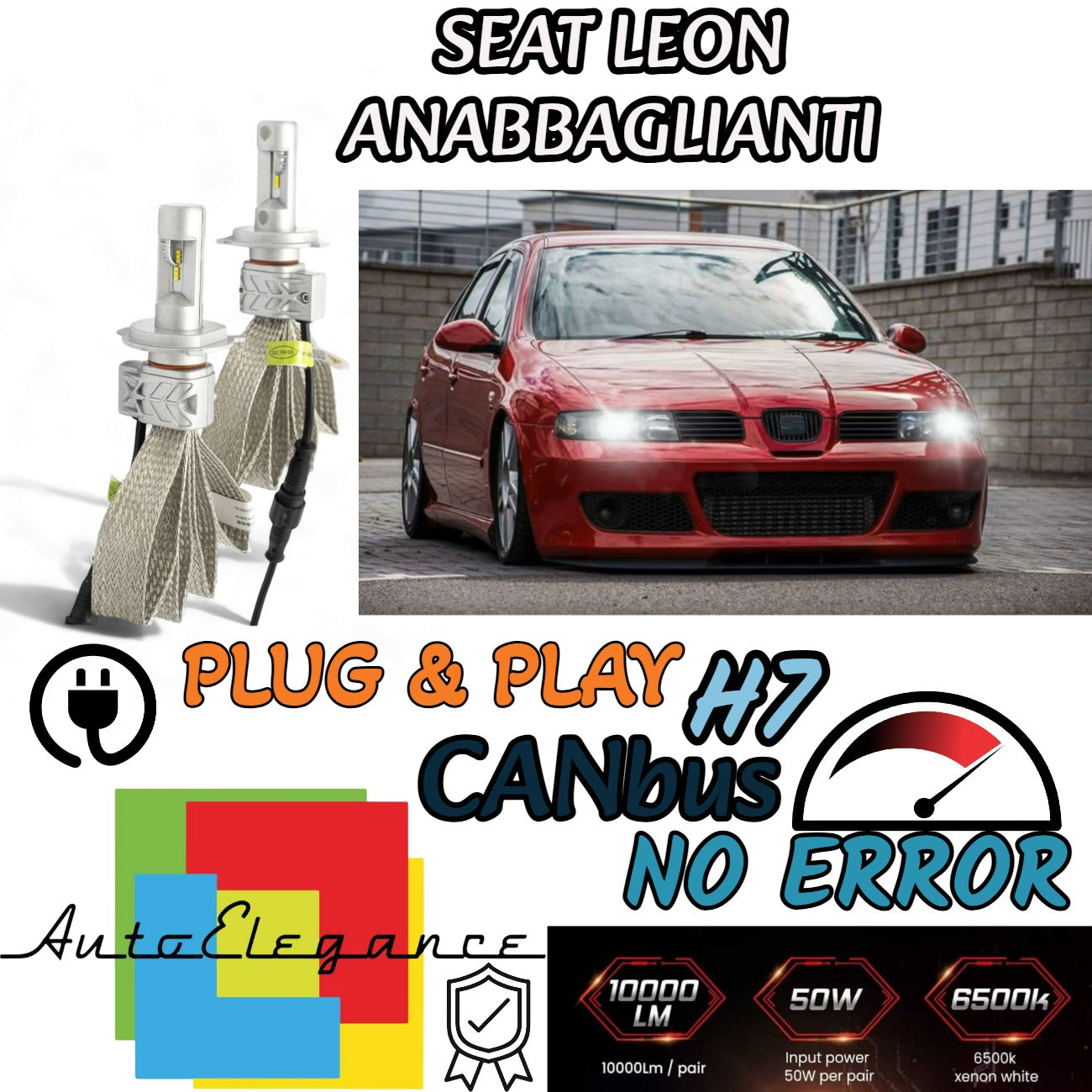 KIT LED H7 SEAT LEON MK1 1M 8000 LUMEN 6500K ANABBAGLIANTI CANBUS BIANCO