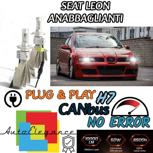 KIT LED H7 SEAT LEON MK1 1M 8000 LUMEN 6500K ANABBAGLIANTI CANBUS BIANCO