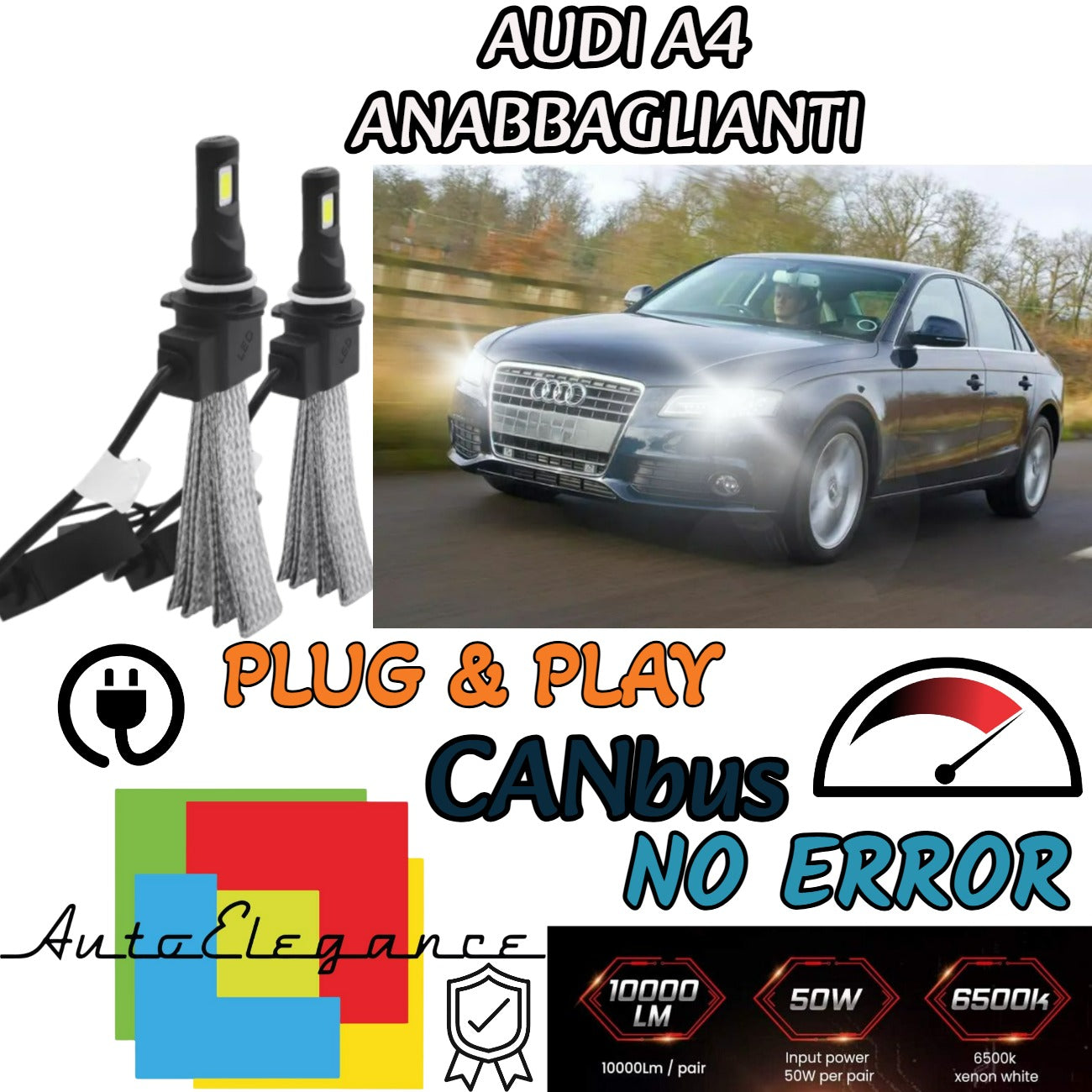 KIT LAMPADE ABBAGLIANTI LED AUDI A4 B8 RESTYLING LED H7 6000K 6400 LUMEN