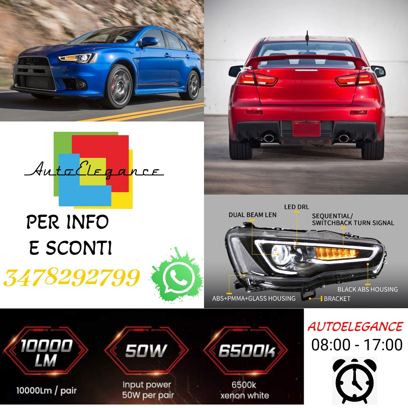Fari e fanali posteriori per proiettori a doppio raggio per Mitsubishi Lancer EVO X 2008-2018