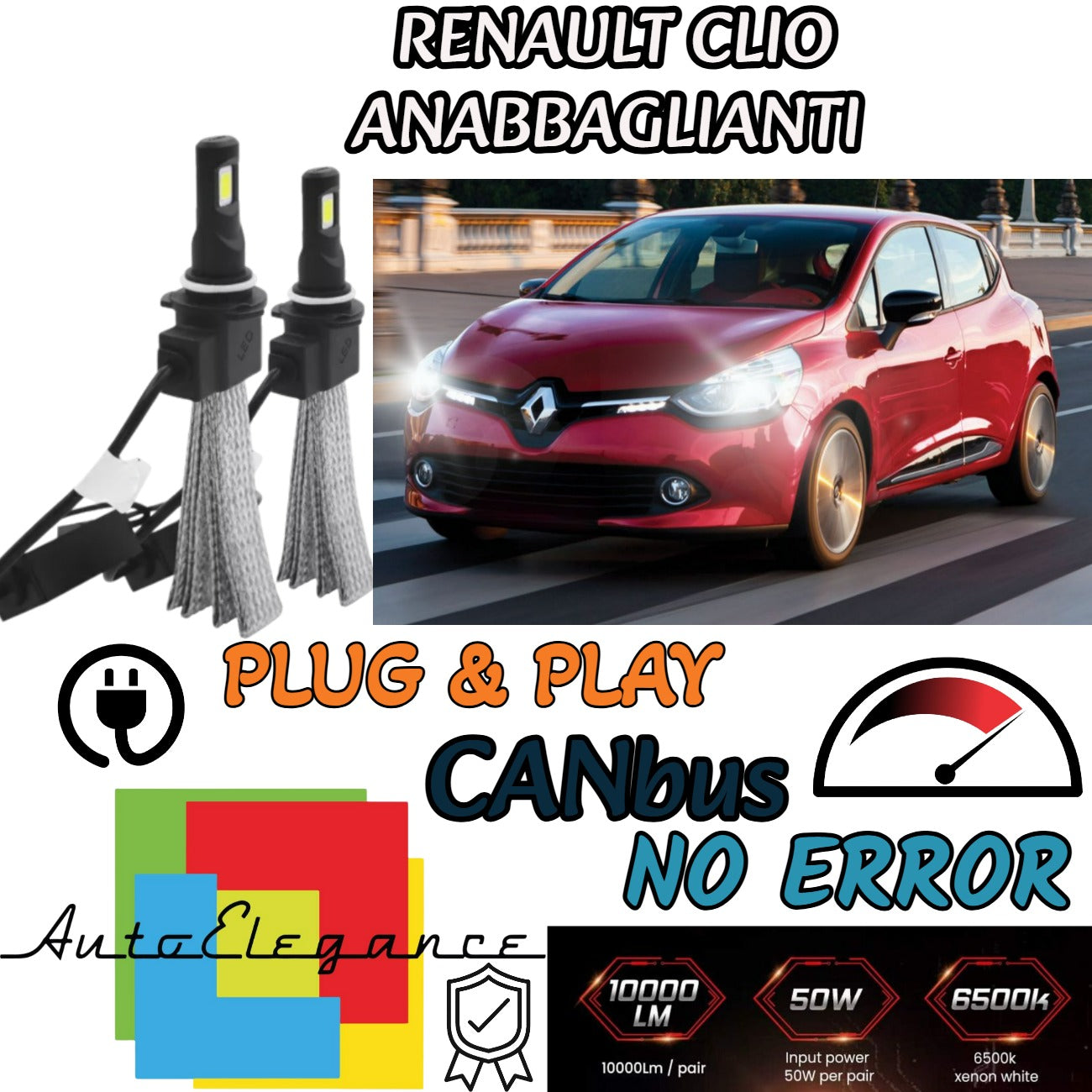 KIT LED LOW BEAM LAMPS H7 RENAULT CLIO 3 PARABOLA HEADLIGHT 6000K WHITE KIT 