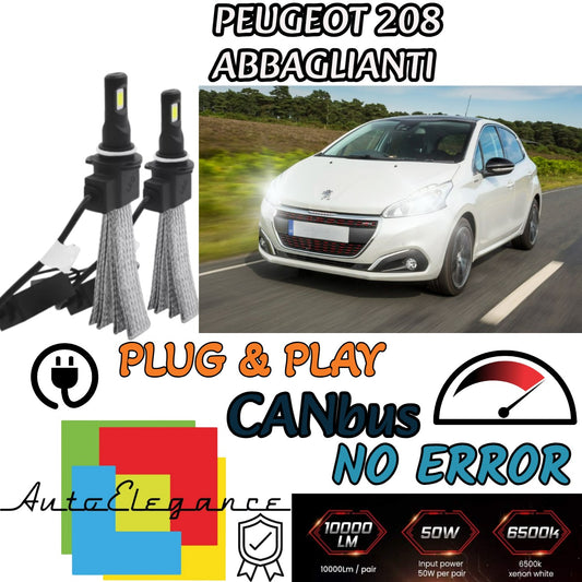 LOW BEAM LAMPS KIT | LED PEUGEOT 208 LED LAMPS H7 6000K WHITE NO ERROR 