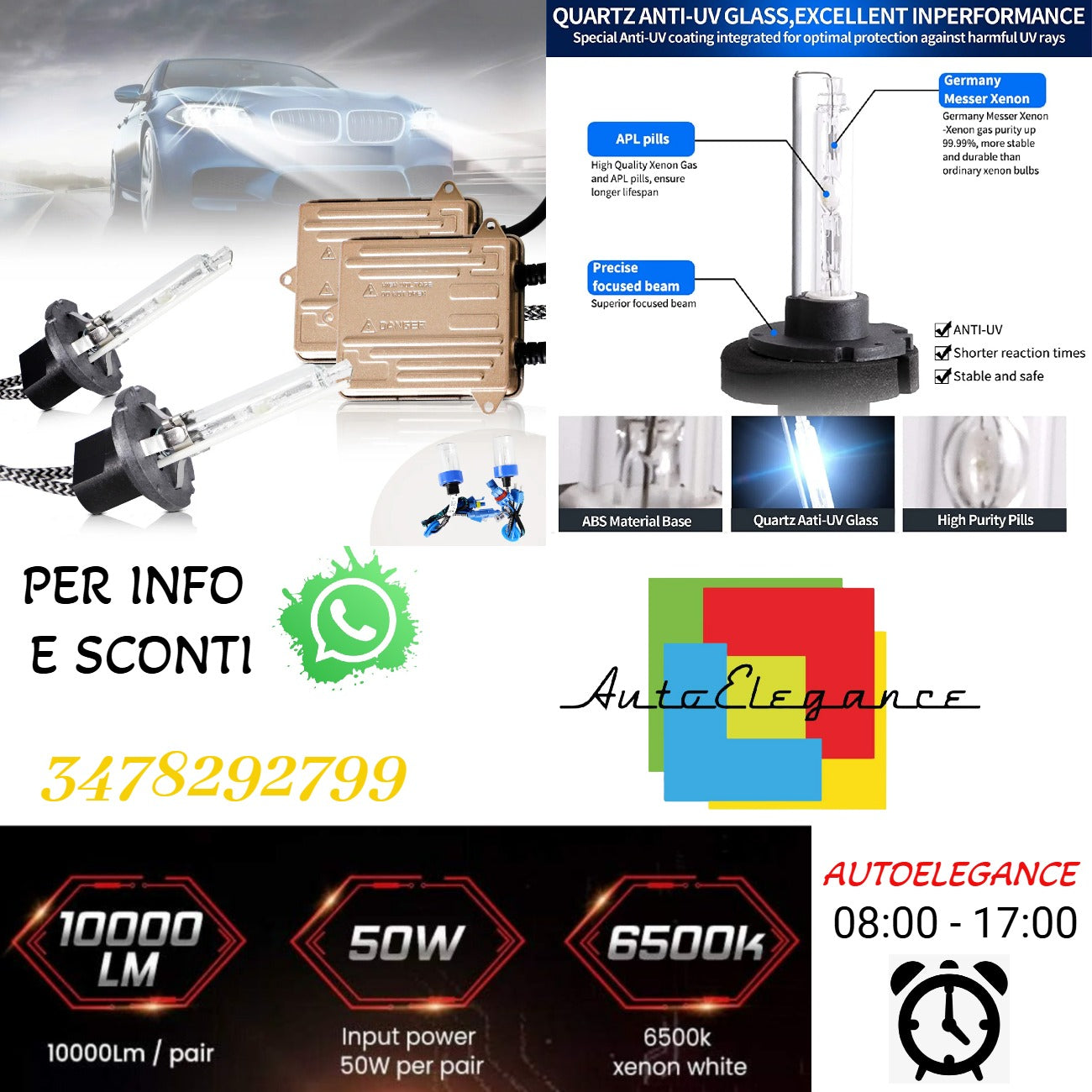 Kit di conversione lampadine D2H con reattori e decoder per fari a proiettore 12V 55W 6000K