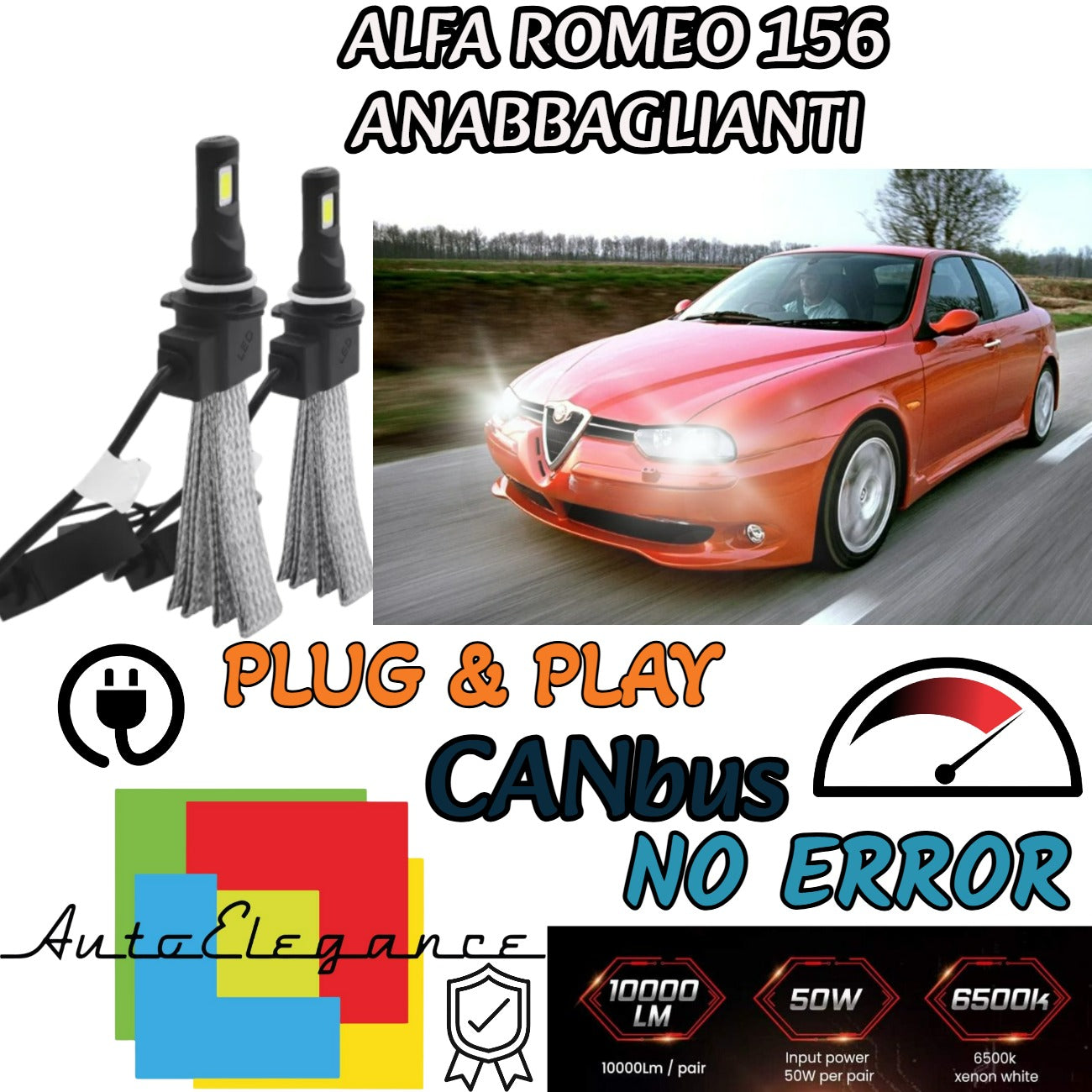 ALFA ROMEO 156 H7 6000K ICE WHITE NO ERROR LED LOW BEAM HEADLIGHTS KIT 