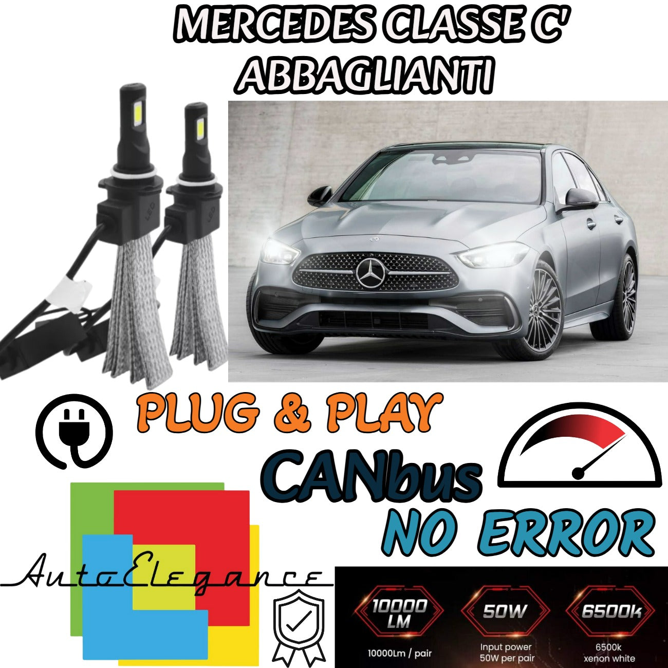 H7 LED HIGH BEAM LAMP KIT MERCEDES C CLASS W205 6000K 6400 LUMEN NO ERROR 