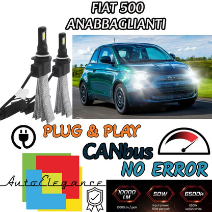 KIT H7 A LED 6000K FIAT 500 CINQUECENTO + PORTALAMPADE ANABBAGLIANTE NO ERROR