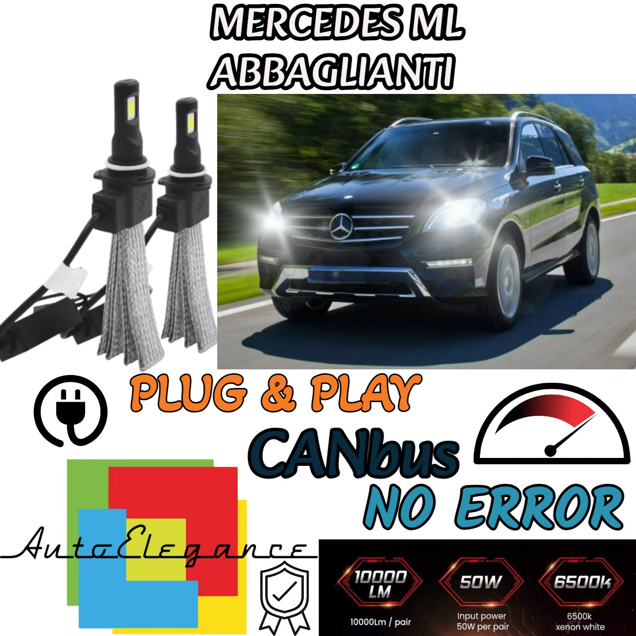 H7 LED KIT MERCEDES ML W163 FROM 09/2000 6000K HIGH BEAM INSTANT ON 