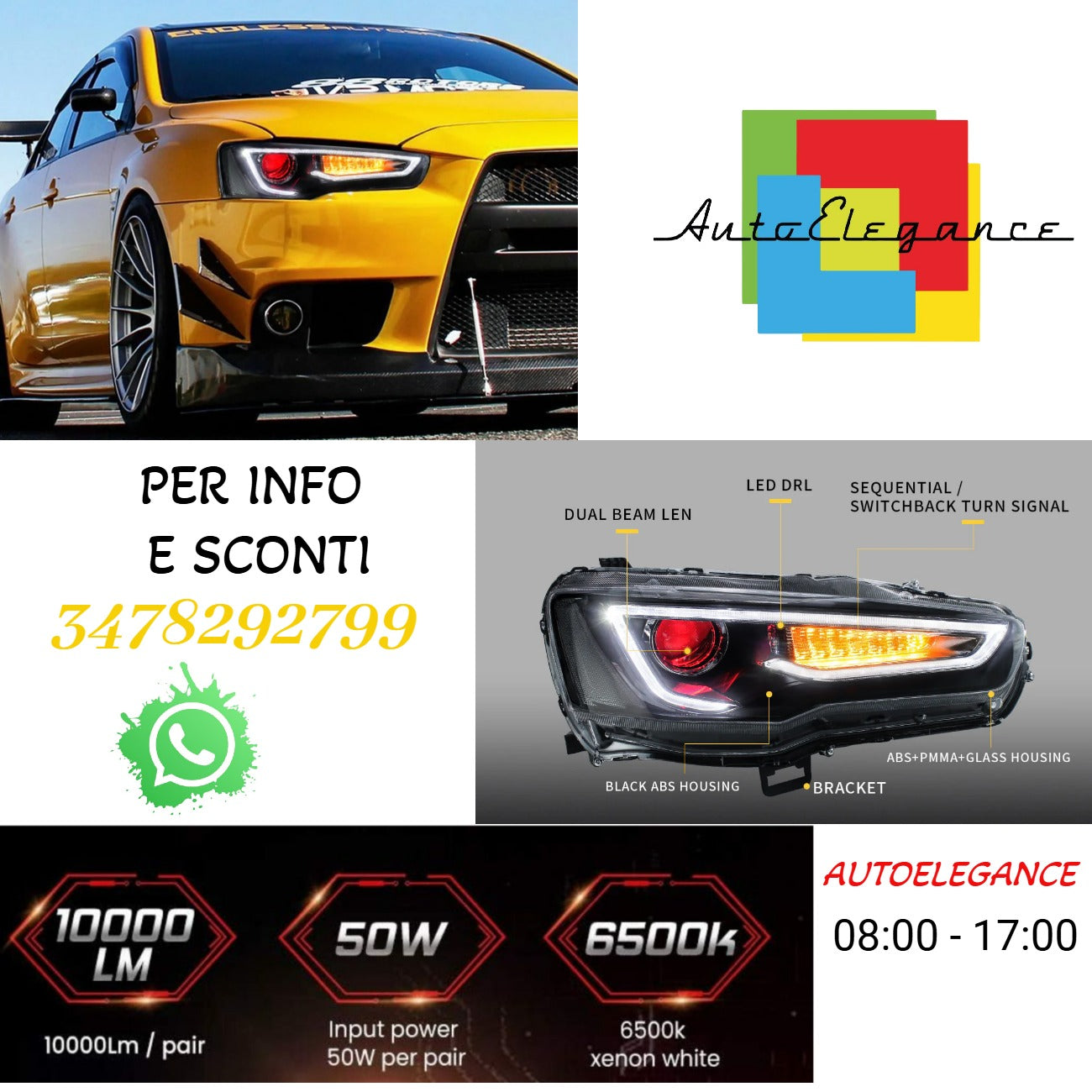 Fari per proiettori Demon Eye per Mitsubishi Lancer EVO X 2008-2018 (proiettore a doppio raggio. Versioni LHD e RHD)