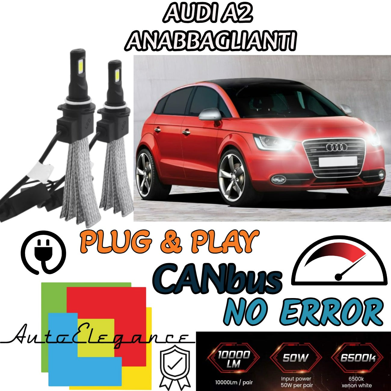AUDI A2 H7 LED KIT 6000K WHITE 6400 LUMEN XENON XENO NO ERROR LOW BEAM 