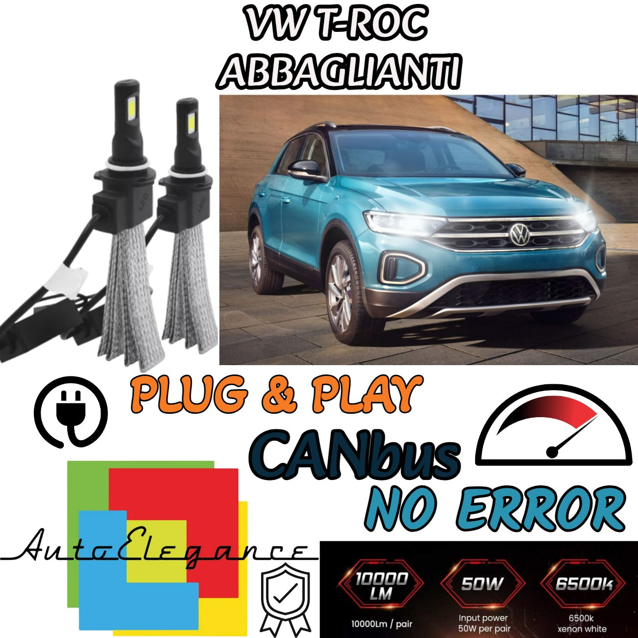 VW T-ROC TROC LED HIGH BEAM LAMP KIT LED H7 6000K 6400 LUMEN NO ERROR 