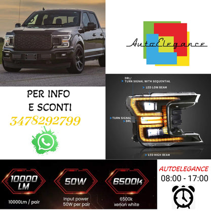 Full LED Headlights for Ford F150 2017 Onwards (Black &amp; Chrome Edition with Sequential Direction Indicators)