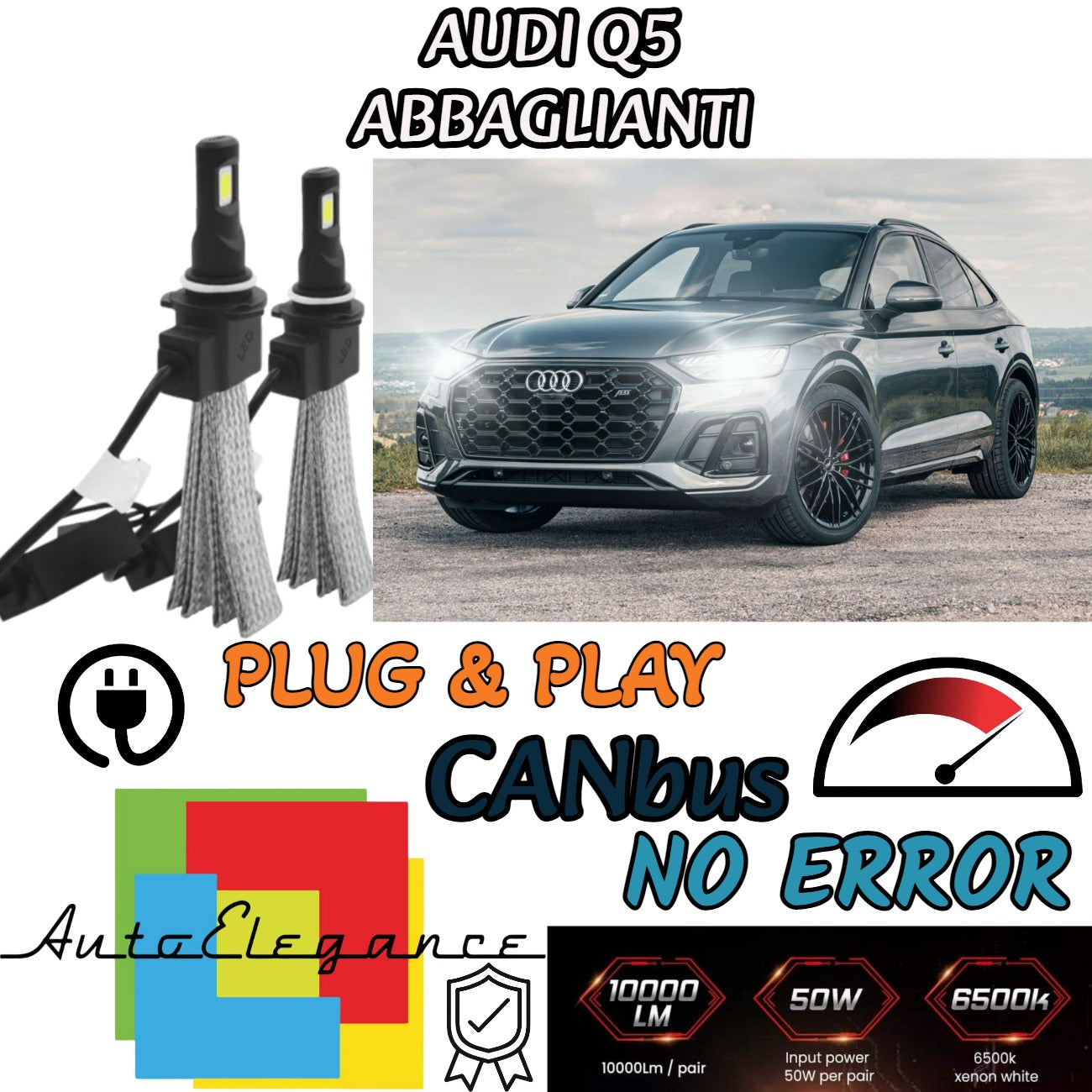 AUDI Q5 LED HIGH BEAM LAMP KIT LED H7 6000K 6400 LUMEN NO LIGHT FAILURE