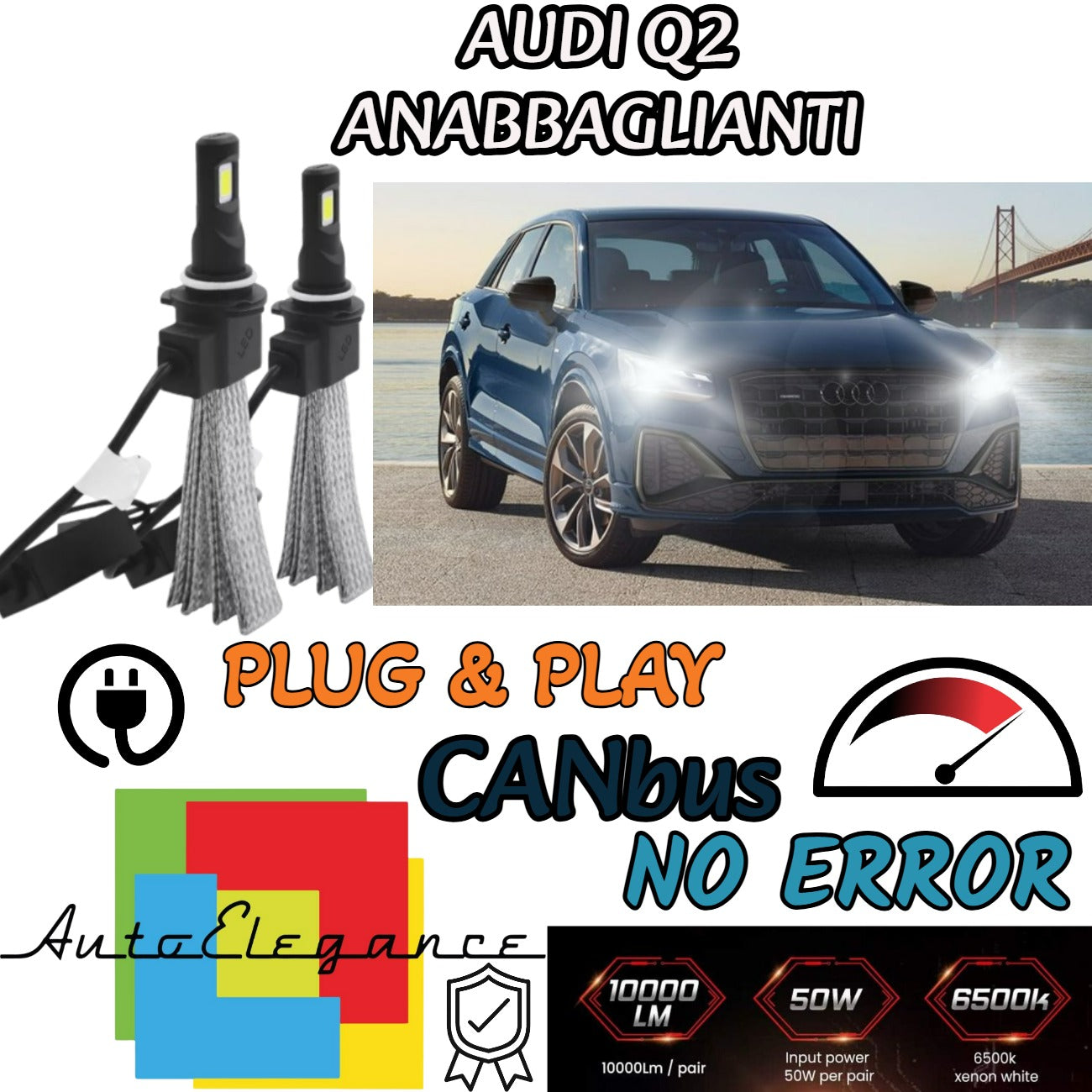 AUDI Q2 LED LOW BEAM LAMP KIT LED H7 6000K 6400 LUMEN NO ERROR