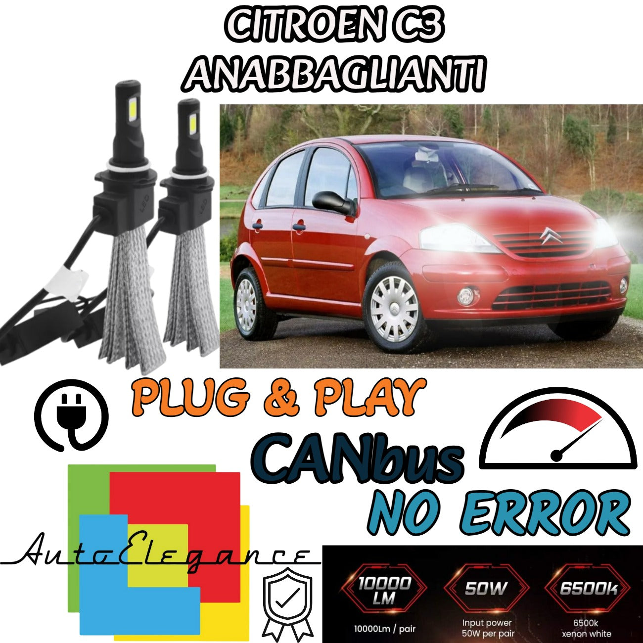 CITROEN C3 MK1 LED LOW BEAM LAMP KIT H7 6000K XENON WHITE NO ERROR